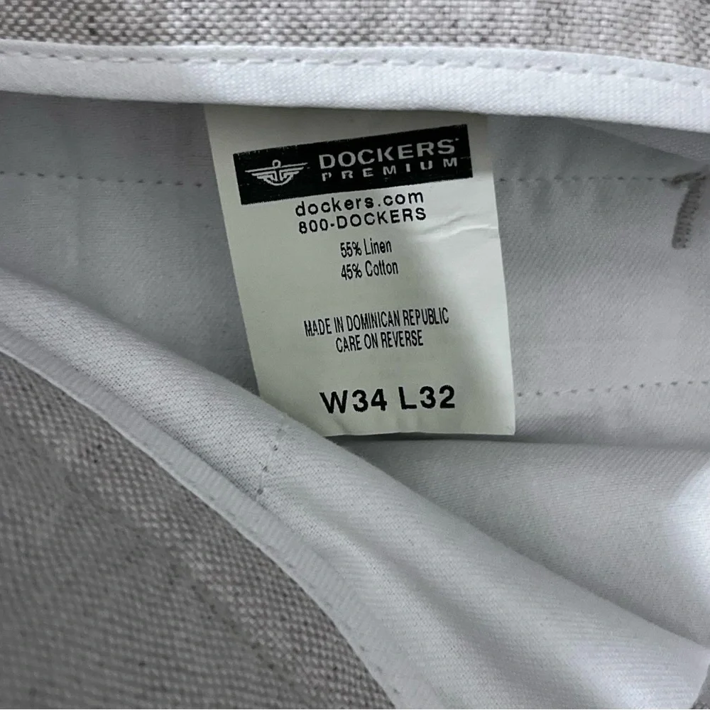 Dockers Beige Linen Cotton Blend Classic Pleated Preppy Casual Pants Size 34x32